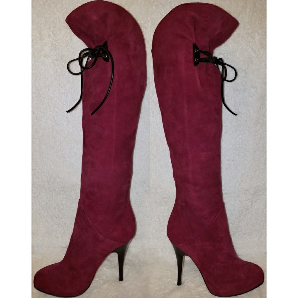 Giuseppe Zanotti cranberry suede thigh-high pointed toe boots 37 B